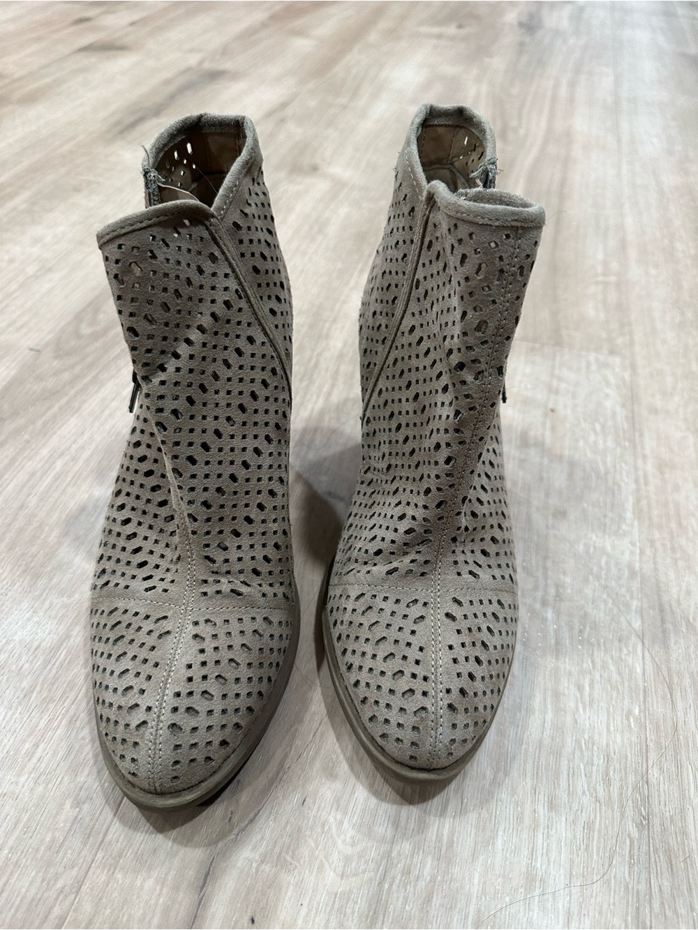Esprit Perforated Suede Ankle Booties in Taupe